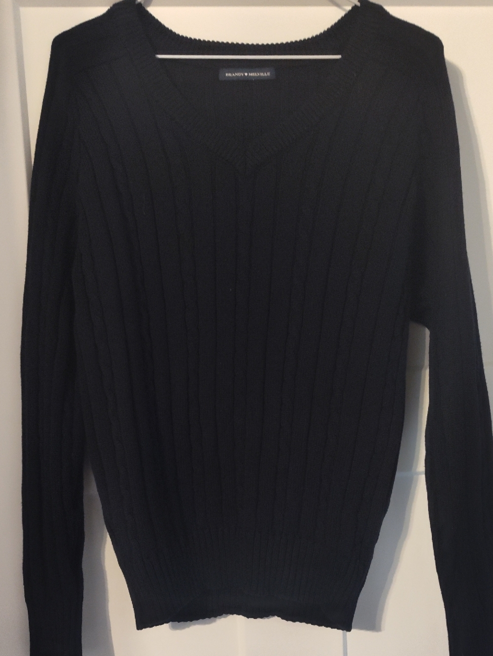 Brandy Melville Dark Blue Ribbed V-Neck Sweater